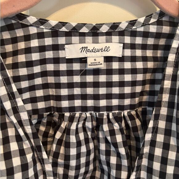 Madewell Black and White Checked Wrap Top with Side Tie Details size S - Picture 5 of 5